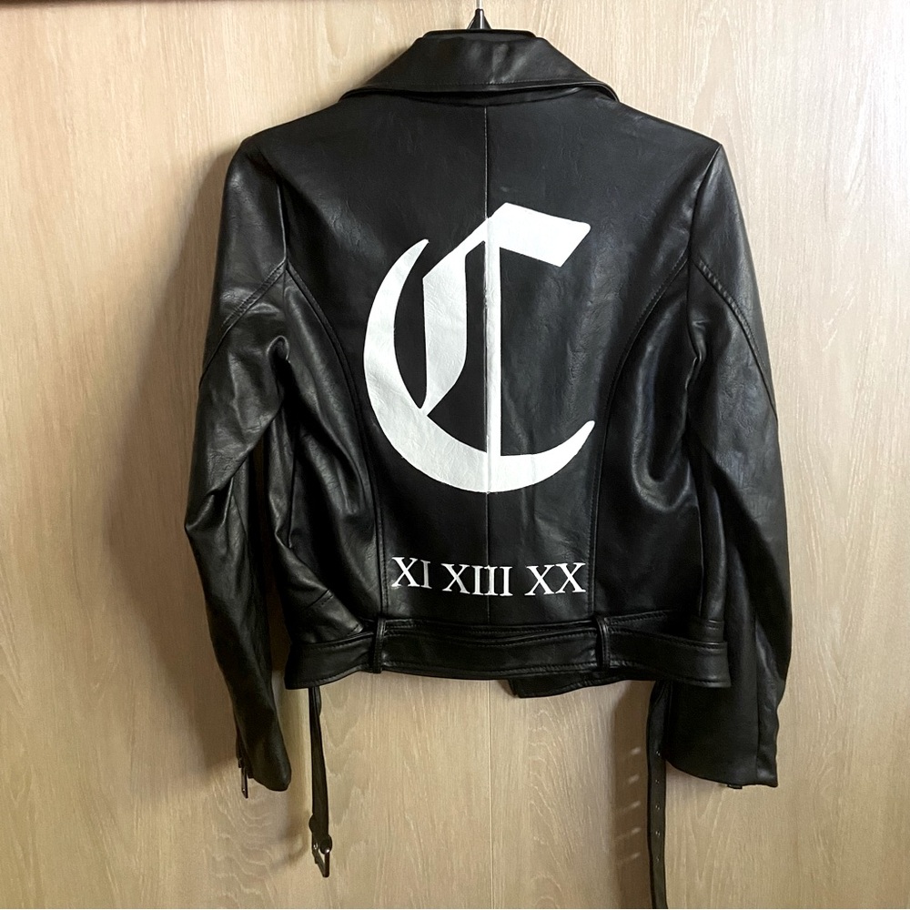 Custom Handpainted Faux Leather Jacket Letter C Wedding Jacket Elodie Small